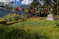 Tibetan flags and a stupa in a countryside landscape Royalty Free Stock Photo