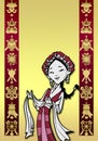 Tibetan girl with Khata and Auspicious Symbols,Cartoon