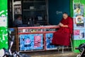 A Tibetan Monk with mobile phone Royalty Free Stock Photo