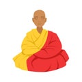 Tibetan monk in a robe, buddhist in lotus position, colorful character vector Illustration