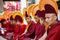 Tibetan monks at Boudnath in Nepal Royalty Free Stock Photo