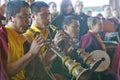 Tibetan Monks with horns and drum at Amitabha Empowerment Buddhist Ceremony, Meditation Mount in Ojai, CA