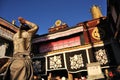 Tibetan pilgrim praying at the Jokhang Monastery, Lahsa