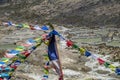 Prayer tibet and nepali flags in Himalaya mountains, Nepal Royalty Free Stock Photo