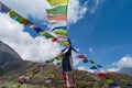 Prayer tibet and nepali flags in Himalaya mountains, Nepal Royalty Free Stock Photo