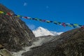 Prayer tibet and nepali flags in Himalaya mountains, Nepal Royalty Free Stock Photo