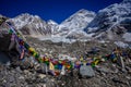 Nepali prayer flags on the mountain pass Royalty Free Stock Photo