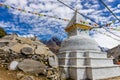 Prayer flags on big stupa with buddha eyes in Nepal on the way to Ama Dablam mountain Royalty Free Stock Photo