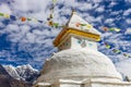 Prayer flags on big stupa with buddha eyes in Nepal on the way to Ama Dablam mountain Royalty Free Stock Photo
