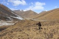 Tibetan shepherd in SiChuan using a slingshot to gather its yaks