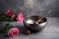 Tibetan singing bowl roses in studio. Generate Ai