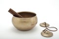 Tibetan Singing Bowl with stick and Tingsha Royalty Free Stock Photo