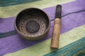 Tibetan singing bowl with stick top view Royalty Free Stock Photo