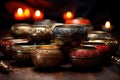 Tibetan singing bowls close-up