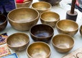 Tibetan Singing bowls are on the market counter