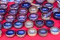 Tibetan singing bowls for sale at the antique market. Singing bo