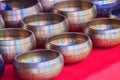 Tibetan singing bowls for sale at the antique market. Singing bo