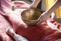 Tibetan singing bowls in sound therapy in spa center