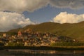 Tibetan temple at sunset or sunrise Royalty Free Stock Photo