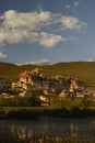 Tibetan temple at sunset or sunrise Royalty Free Stock Photo