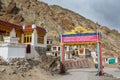 Tibetan traditional building, and welcome message the entrance of Hemis monastery in Leh, Ladakh, Jammu and Kashmir