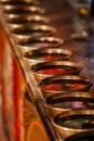 Tibetan Water Offering Bowls in Likir gompa Tibetan Buddhist monastery. Ladakh, India Royalty Free Stock Photo