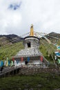 Tibetan white pagoda prayer flags at Siguniang Mountain in Chengdu, Sichuan, China. Royalty Free Stock Photo