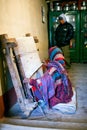 Tibetan woman weaving