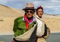 Tibetans in national clothes on holiday near Lake Manasarovar