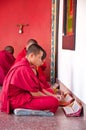 Tibetian lama is prayingat Ramtek Monastery
