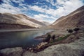 Tibetian landscape with clouds and river Brahmaputra Royalty Free Stock Photo