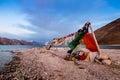 Tibetian prayer flag beside Pangong Lake (Pangong Tso),Leh , Lad