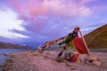 Tibetian prayer flag beside Pangong Lake Pangong Tso,Leh , Ladakh, India.