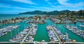 Tiburon Yacht Club boats aerial overlooking Paradise Cay Yacht Harbor with waterfront houses