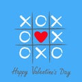 Tic tac toe game with criss cross and red heart sign mark XOXO. Hand drawn brush. Doodle line. Happy Valentines day card Flat desi