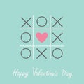Tic tac toe game with cross and heart sign mark Happy Valentines day card Blue Flat design Royalty Free Stock Photo