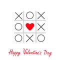Tic tac toe game with cross and heart sign mark Happy Valentines day card Red Flat design Royalty Free Stock Photo