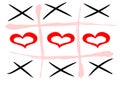 Tic tac toe game and I love you, vector hand drawn noughts and crosses