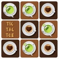 Tic-Tac-Toe of green tea and cappuccino