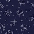 Tic-tac-toe seamless background on dark blue. Vector illustration. Royalty Free Stock Photo
