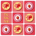 Tic-Tac-Toe of strawberry cup cake and cracker Royalty Free Stock Photo