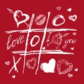 Tic tac toe, valentines day, red white love sketch