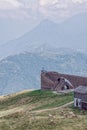 Ticino, Switzerland - August 5, 2019: Visitors enjoy chapel of Santa Maria degli Angeli on top of Monte Tamaro Royalty Free Stock Photo