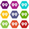 Tick affirmative and negative icon set color hexahedron