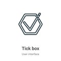 Tick box outline vector icon. Thin line black tick box icon, flat vector simple element illustration from editable user interface Royalty Free Stock Photo