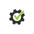 Tick or checkmark in the gear. Abstract technical vector icon illustration on white background. Green and black design Royalty Free Stock Photo