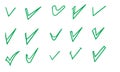 Tick checkmark, green approval check mark doodle handdrawn style