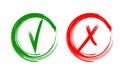 Tick and cross brush signs. Green checkmark OK and red X icons, isolated on white background. Simple marks graphic design. Symbols Royalty Free Stock Photo