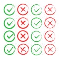Tick and cross brush signs. Green checkmark OK and red X icons, isolated on white background. Simple marks graphic Royalty Free Stock Photo