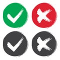 Tick and cross brush signs. Green checkmark OK and red X icons, isolated on white background. Simple marks graphic design. Symbols Royalty Free Stock Photo